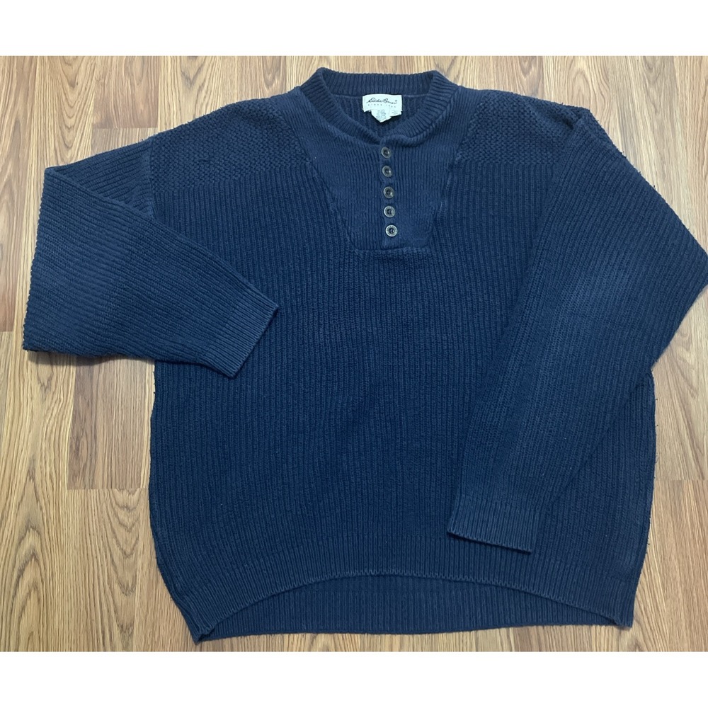 Eddie Bauer Henley Sweater Mens XL Heavyweight Ribbed Knit USA